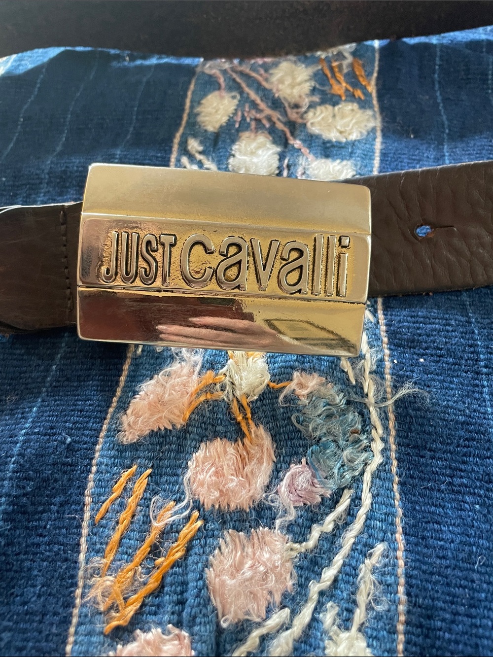 Just Cavalli Vtg Silvertone Name Plaque Rectangle Buckle Unisex Belt